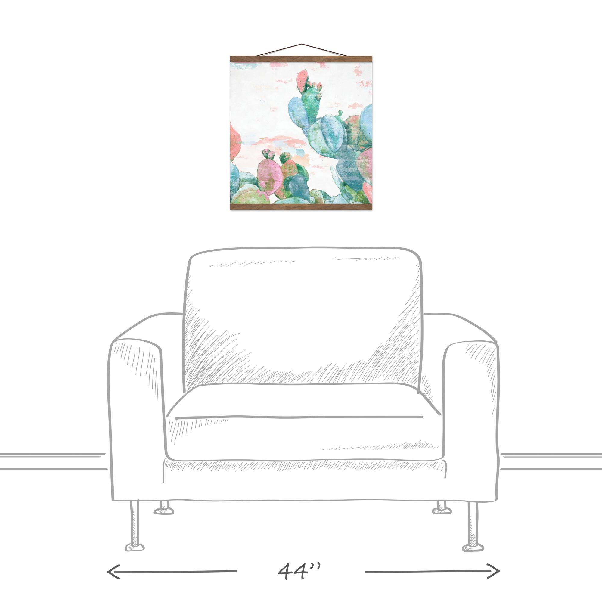 Funky Cactus Print 16" x 16" Teak Hanging Canvas